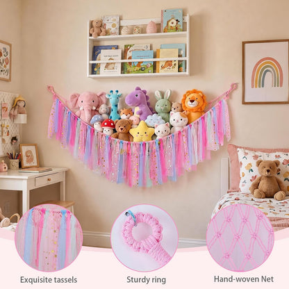 Stuffed Animals Net LED Light Toy Hammock for Kids Bedroom Storage