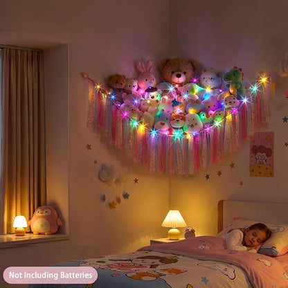 Stuffed Animals Net LED Light Toy Hammock for Kids Bedroom Storage