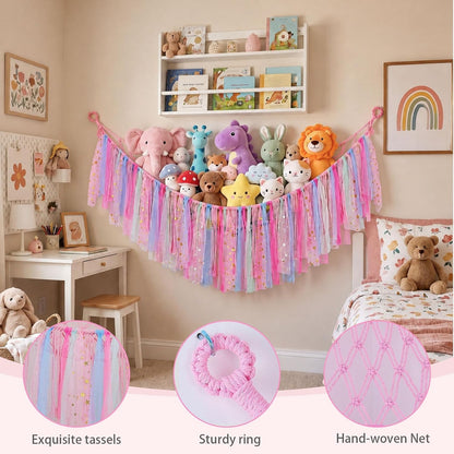 Stuffed Animals Net LED Light Toy Hammock for Kids Bedroom Storage
