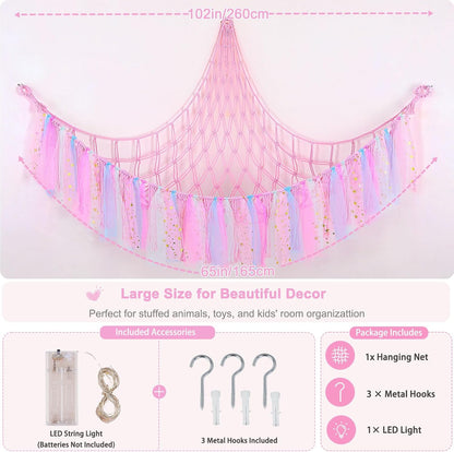 Stuffed Animals Net LED Light Toy Hammock for Kids Bedroom Storage