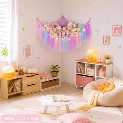 Stuffed Animals Net LED Light Toy Hammock for Kids Bedroom Storage