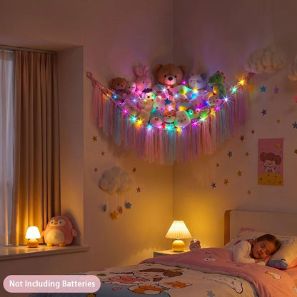 Stuffed Animals Net LED Light Toy Hammock for Kids Bedroom Storage