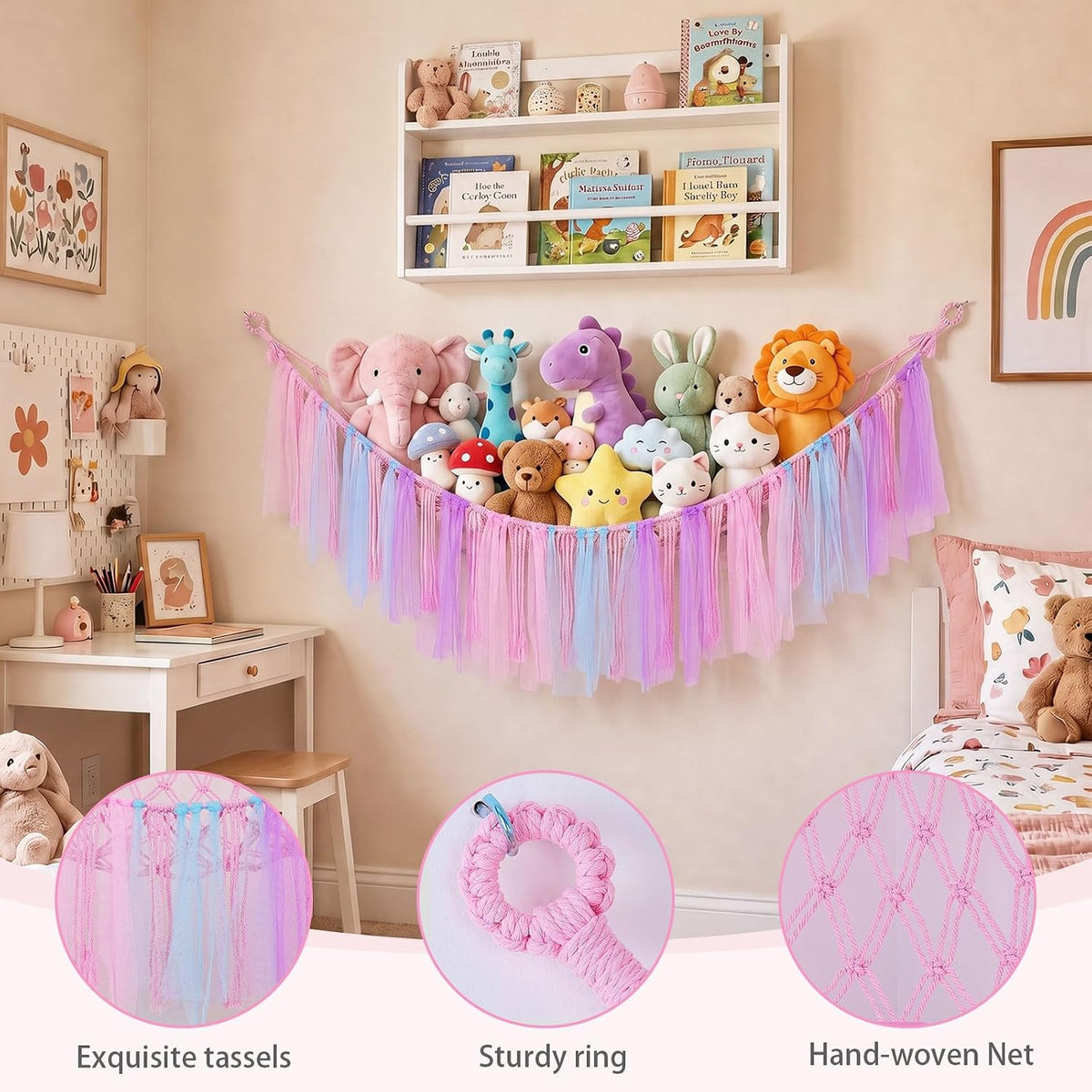 Stuffed Animals Net LED Light Toy Hammock for Kids Bedroom Storage