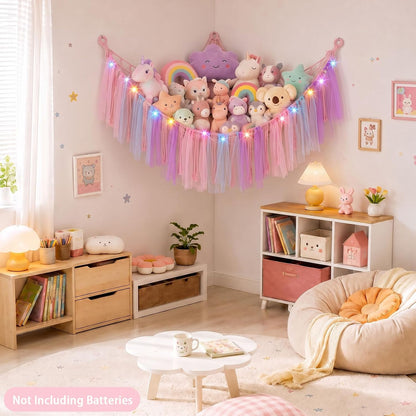 Stuffed Animals Net LED Light Toy Hammock for Kids Bedroom Storage