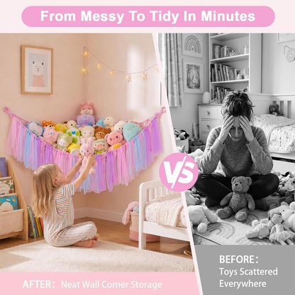 Stuffed Animals Net LED Light Toy Hammock for Kids Bedroom Storage