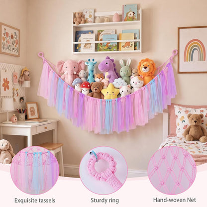 Stuffed Animals Net LED Light Toy Hammock for Kids Bedroom Storage