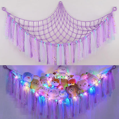 Stuffed Animals Net LED Light Toy Hammock for Kids Bedroom Storage