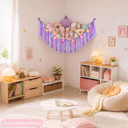 Stuffed Animals Net LED Light Toy Hammock for Kids Bedroom Storage