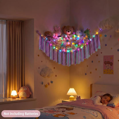 Stuffed Animals Net LED Light Toy Hammock for Kids Bedroom Storage