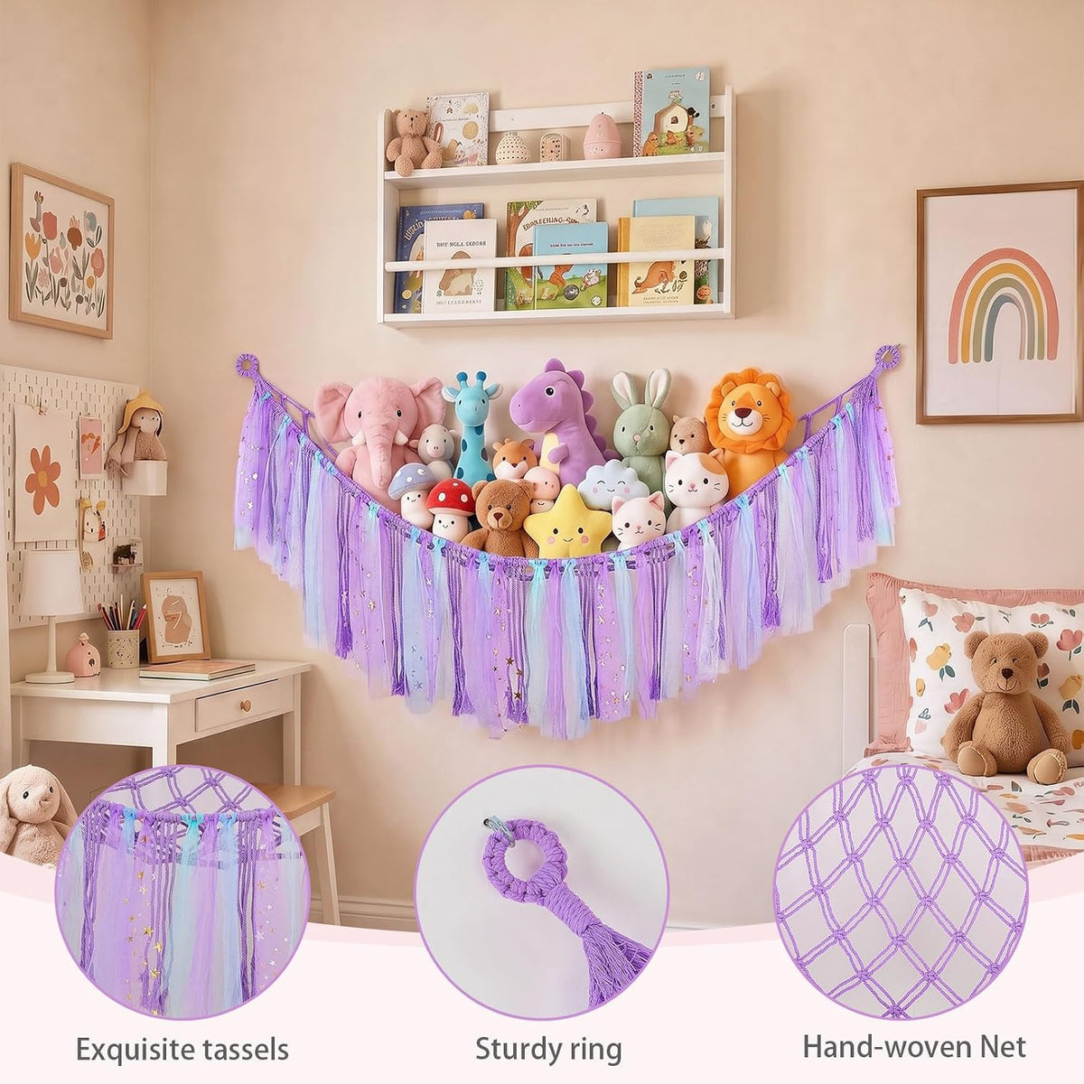 Stuffed Animals Net LED Light Toy Hammock for Kids Bedroom Storage