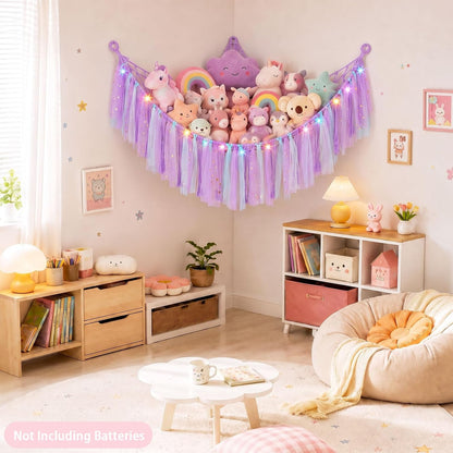 Stuffed Animals Net LED Light Toy Hammock for Kids Bedroom Storage