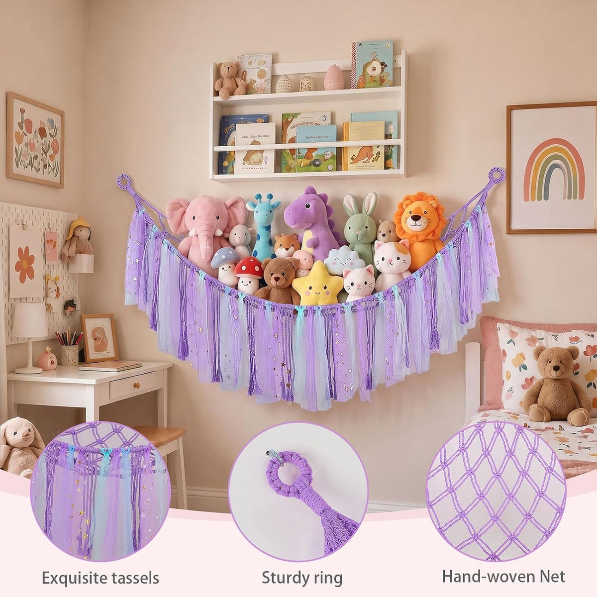 Stuffed Animals Net LED Light Toy Hammock for Kids Bedroom Storage
