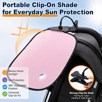 Clip-on Stroller Sun Shade, 24.4'' x 14.2'' with Adjustable Universal Clamp Blocks Light, Glare, Disturbances Clip on Side Panel Shade UV Protection for Strollers, Pet Strollers, Car Windows