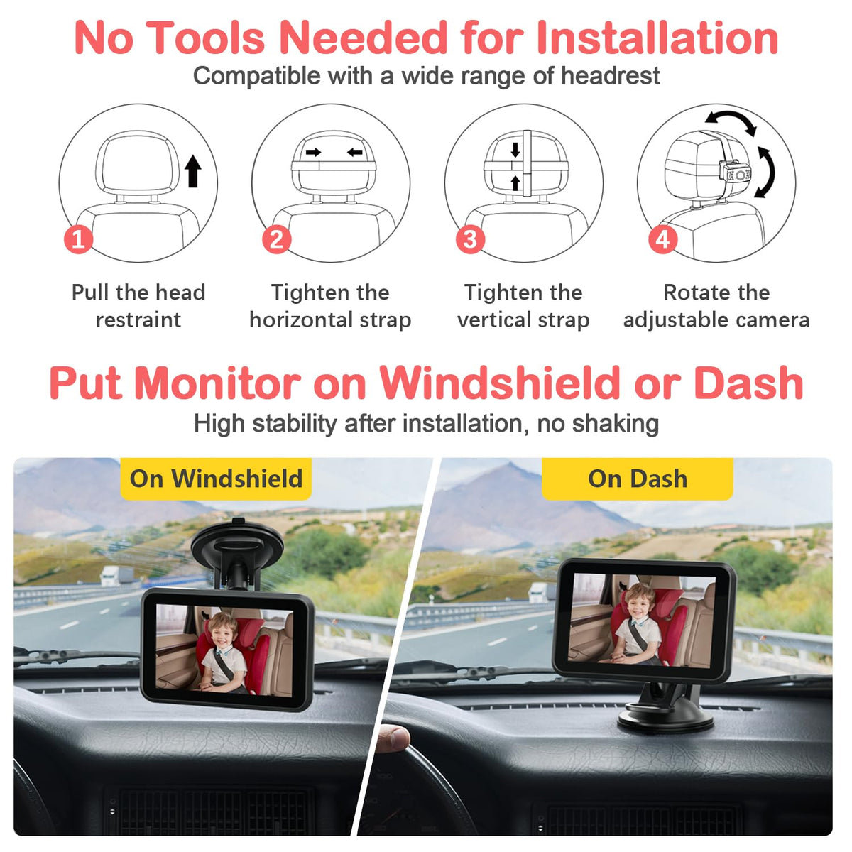Baby Car Camera, 4.3'' 1080P Night Vision Car Baby Mirror with Camera 5 Mins Easy Installation Crystal Clear Wide View for Rear Facing Seat ACZ407