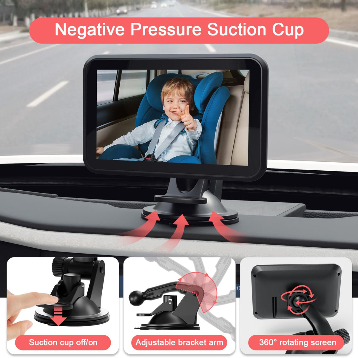 Baby Car Camera, 4.3'' 1080P Night Vision Car Baby Mirror with Camera 5 Mins Easy Installation Crystal Clear Wide View for Rear Facing Seat ACZ407