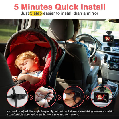 Baby Car Camera, 4.3'' 1080P Night Vision Car Baby Mirror with Camera 5 Mins Easy Installation Crystal Clear Wide View for Rear Facing Seat ACZ407