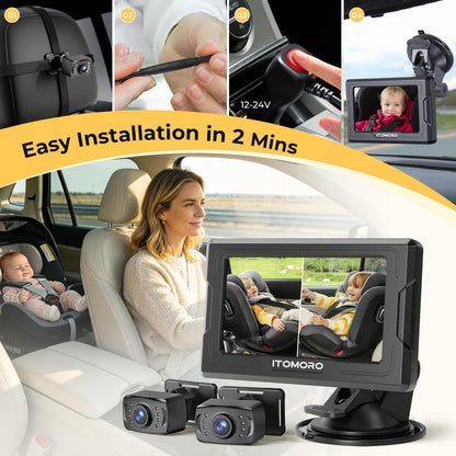 Baby Car Camera, 4.3'' 1080P Night Vision Car Baby Mirror with Camera 5 Mins Easy Installation Crystal Clear Wide View for Rear Facing Seat ACZ407