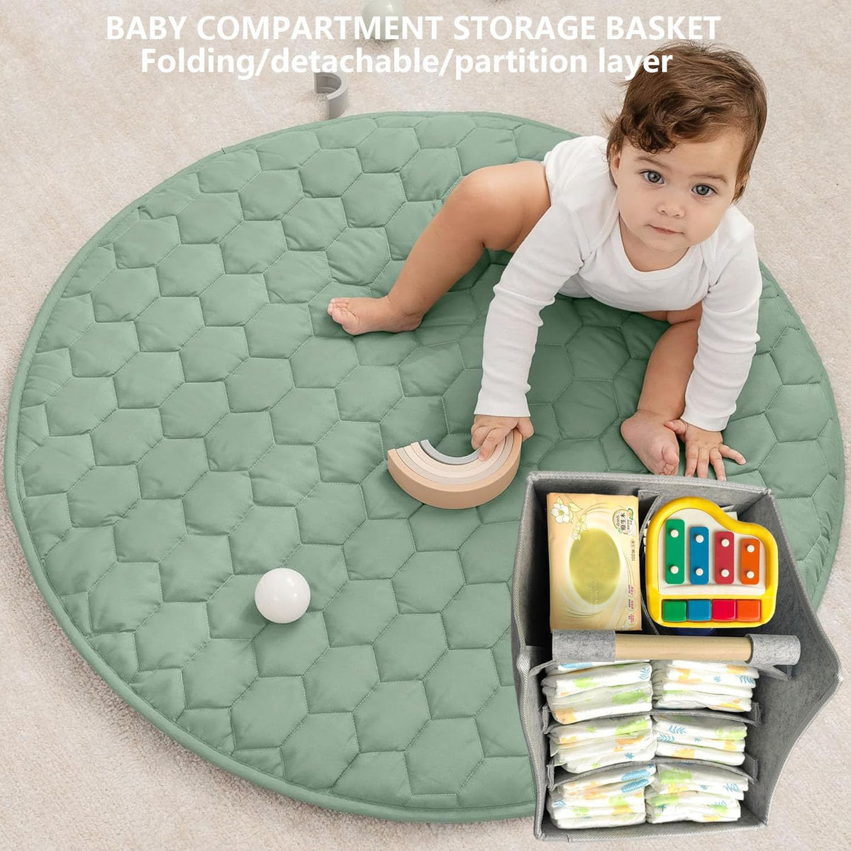 Baby Diaper Caddy Organizer,car felt caddy, baby product storage basket, solid wood handle, detachable partition storage basket for daycare,Best Gift Basket for Babies (black)