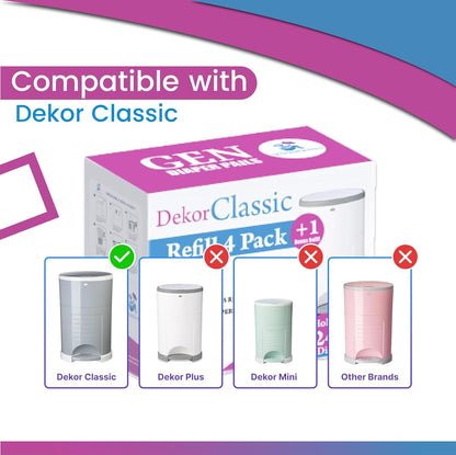 Diaper Pail Refills Compatible with Dekor CLASSIC, 5 Pack