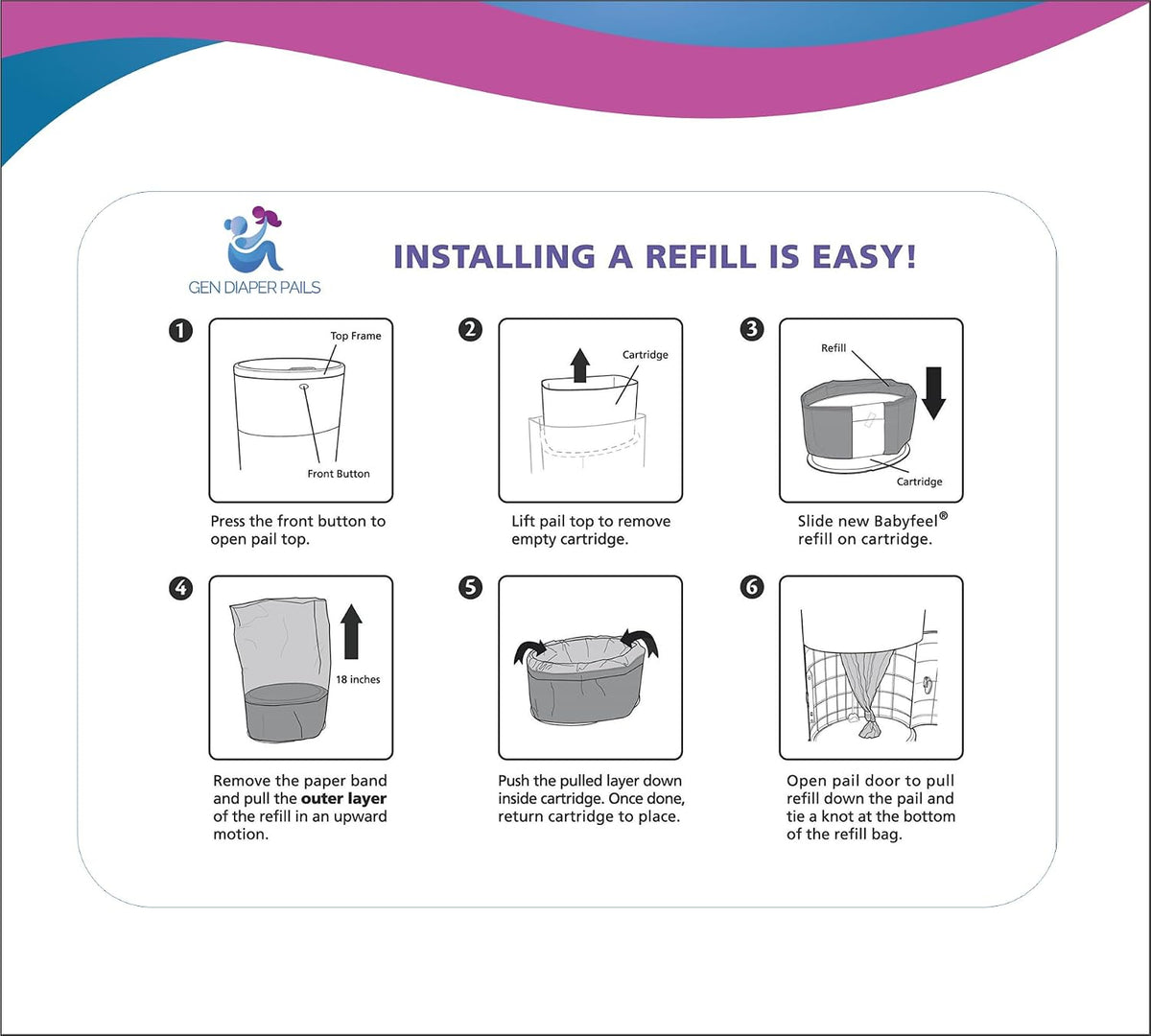 Diaper Pail Refills Compatible with Dekor CLASSIC, 5 Pack