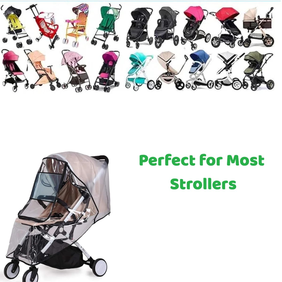 Stroller Rain Cover, Bassinet Rain Cover, Winter Stroller Cover, Universal Baby Travel Weather Shield, Breathable, Windproof, Snowproof