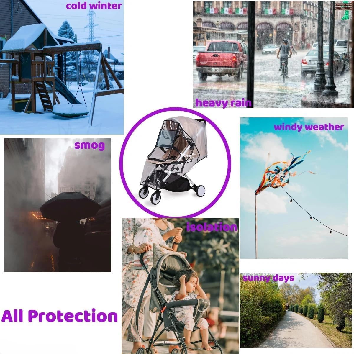 Stroller Rain Cover, Bassinet Rain Cover, Winter Stroller Cover, Universal Baby Travel Weather Shield, Breathable, Windproof, Snowproof