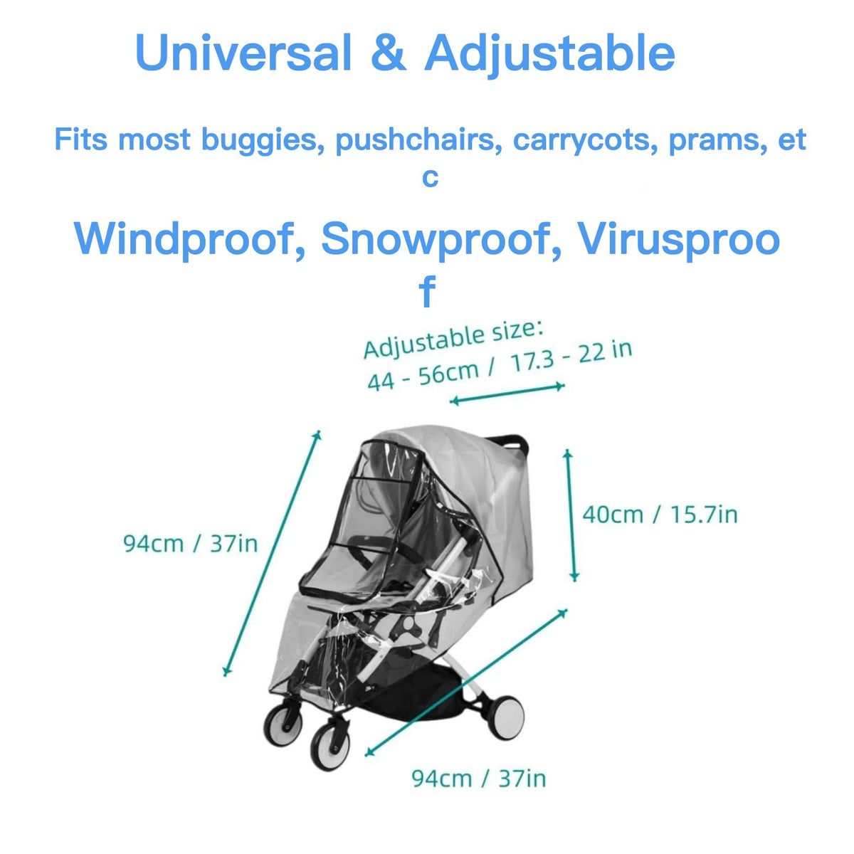 Stroller Rain Cover, Bassinet Rain Cover, Winter Stroller Cover, Universal Baby Travel Weather Shield, Breathable, Windproof, Snowproof