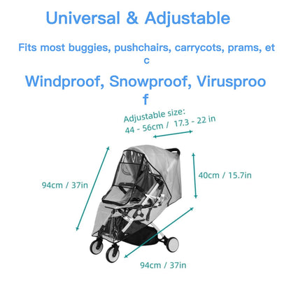 Stroller Rain Cover, Bassinet Rain Cover, Winter Stroller Cover, Universal Baby Travel Weather Shield, Breathable, Windproof, Snowproof