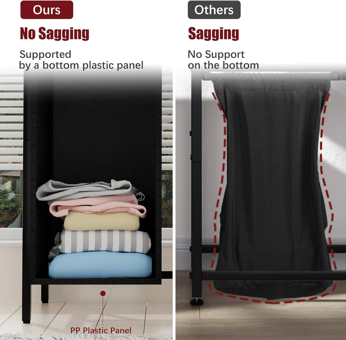 Double Compartment Laundry Basket, Laundry Sorter with Top Shelf, 2 Removable Washable Bags, Side Pockets, Black & White