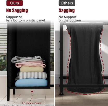 Double Compartment Laundry Basket, Laundry Sorter with Top Shelf, 2 Removable Washable Bags, Side Pockets, Black & White