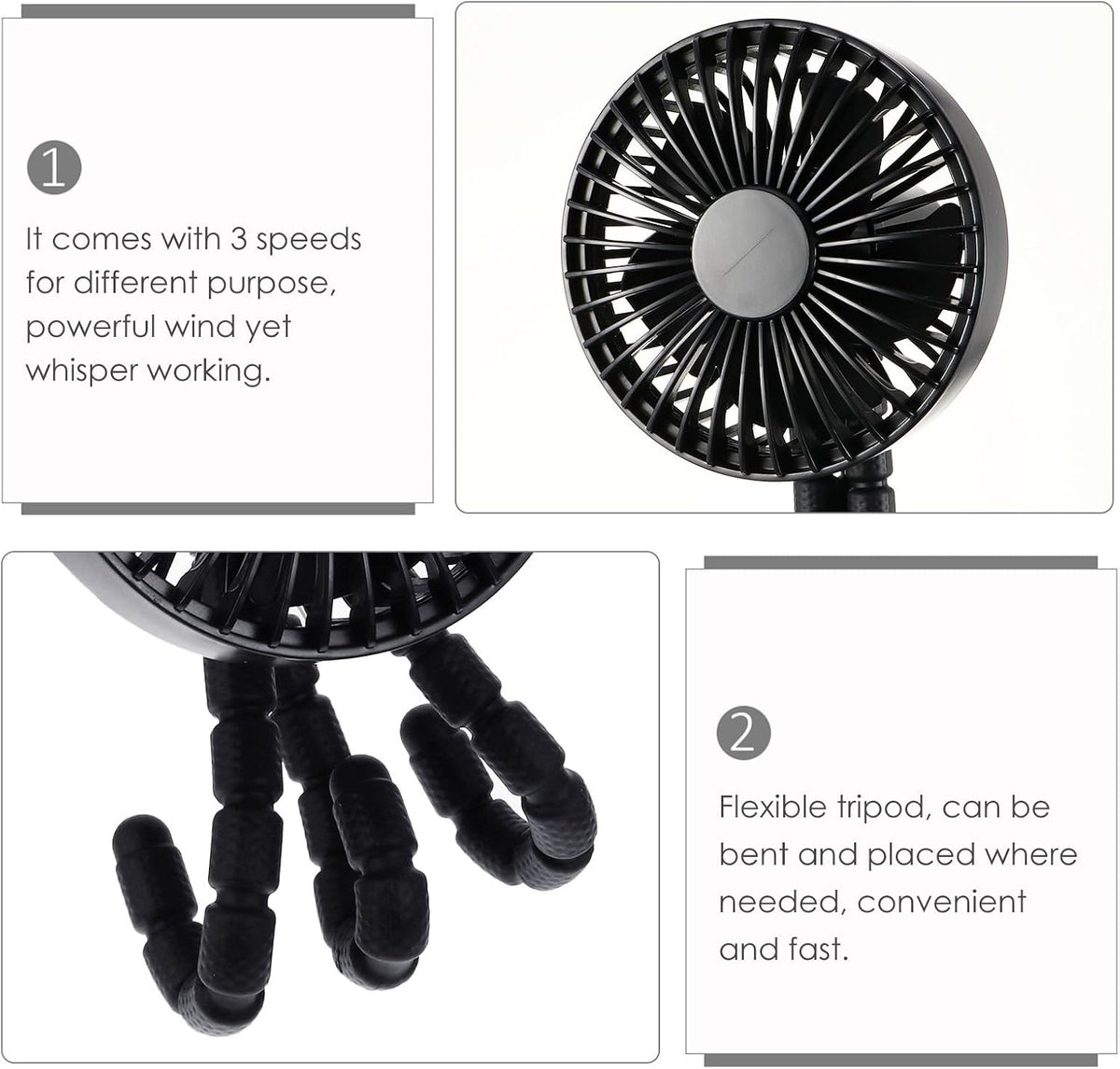 Mute Clip on Fan with Three Gear Wind Adjustment for Stroller