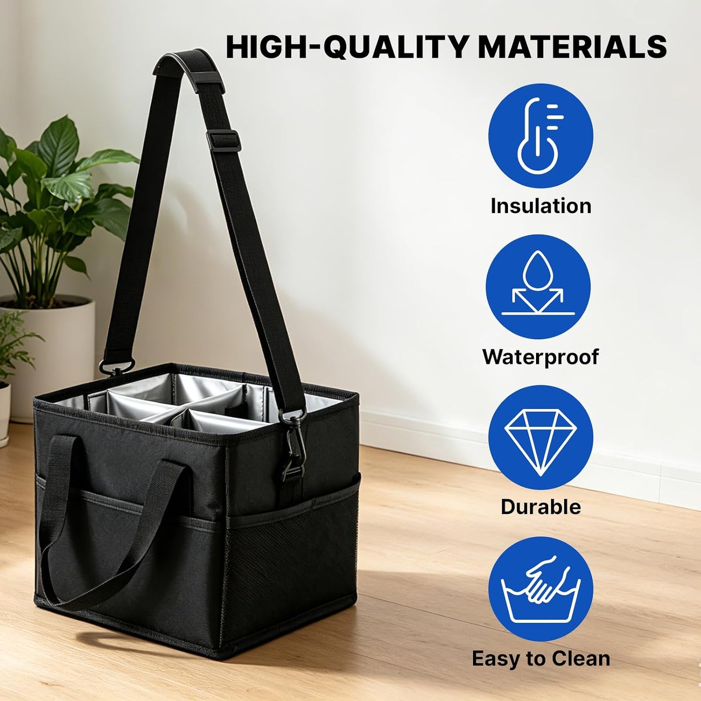 4 Compartment Reusable Drink Carrier Bag, Water Bottle Carrier Bag | Adjustable Dividers Drink Carrier with Handle, Drink Holder Bag for Car, Water Bottle Holder with Strap for Delivery, Travel