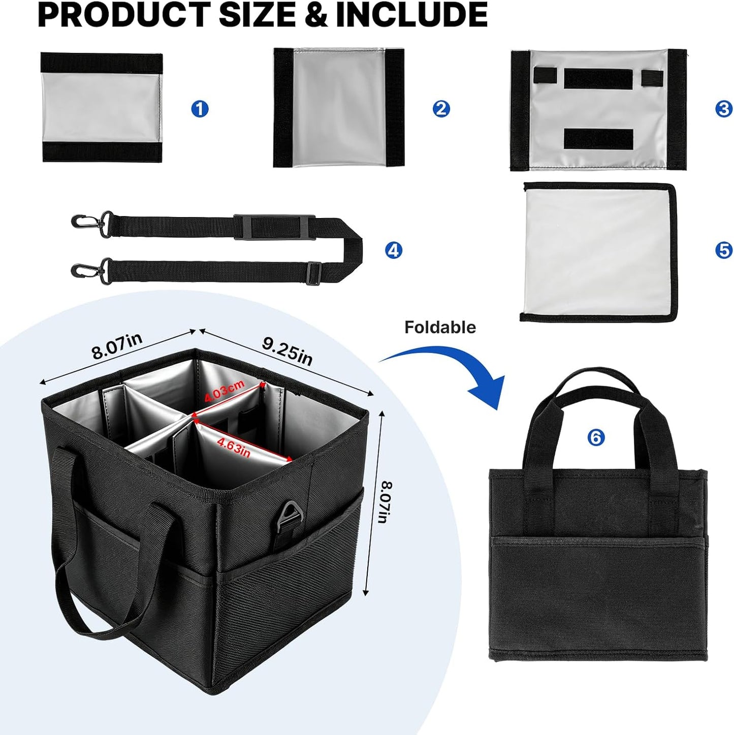 4 Compartment Reusable Drink Carrier Bag, Water Bottle Carrier Bag | Adjustable Dividers Drink Carrier with Handle, Drink Holder Bag for Car, Water Bottle Holder with Strap for Delivery, Travel