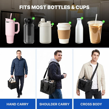 4 Compartment Reusable Drink Carrier Bag, Water Bottle Carrier Bag | Adjustable Dividers Drink Carrier with Handle, Drink Holder Bag for Car, Water Bottle Holder with Strap for Delivery, Travel