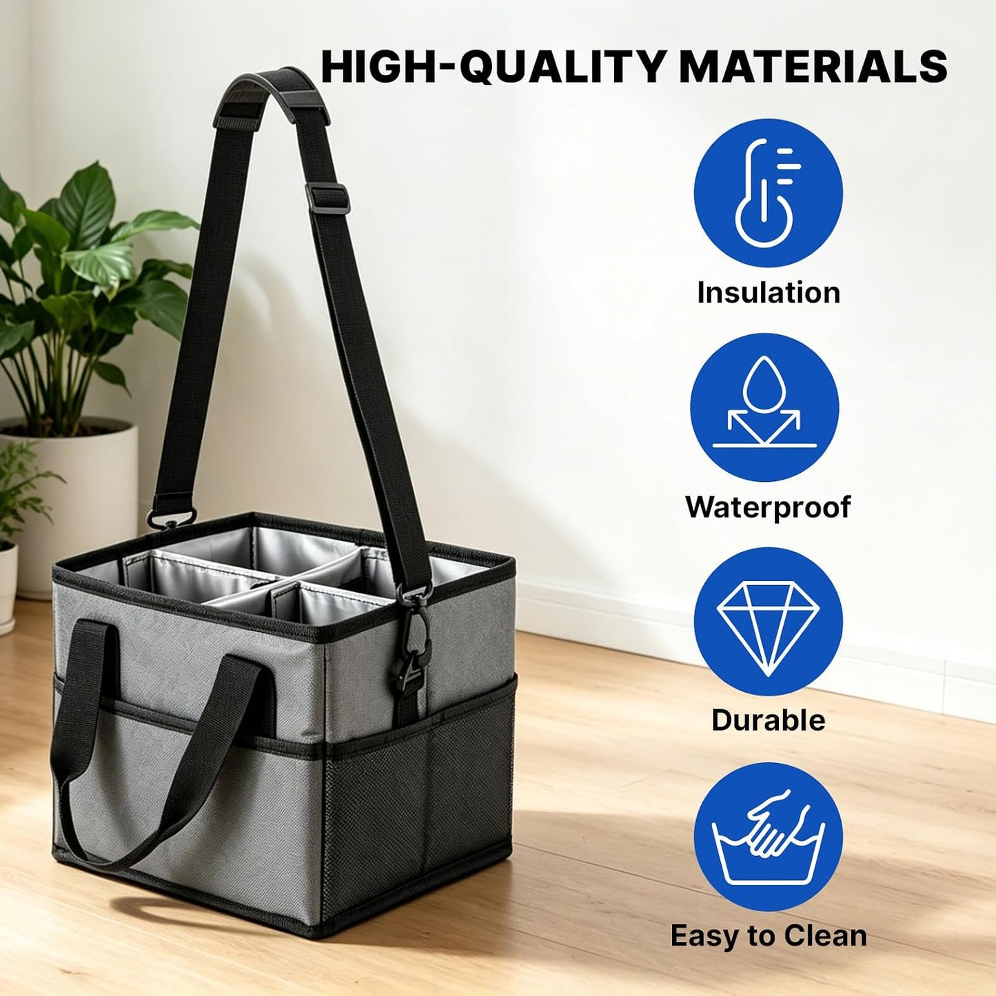 4 Compartment Reusable Drink Carrier Bag, Water Bottle Carrier Bag | Adjustable Dividers Drink Carrier with Handle, Drink Holder Bag for Car, Water Bottle Holder with Strap for Delivery, Travel