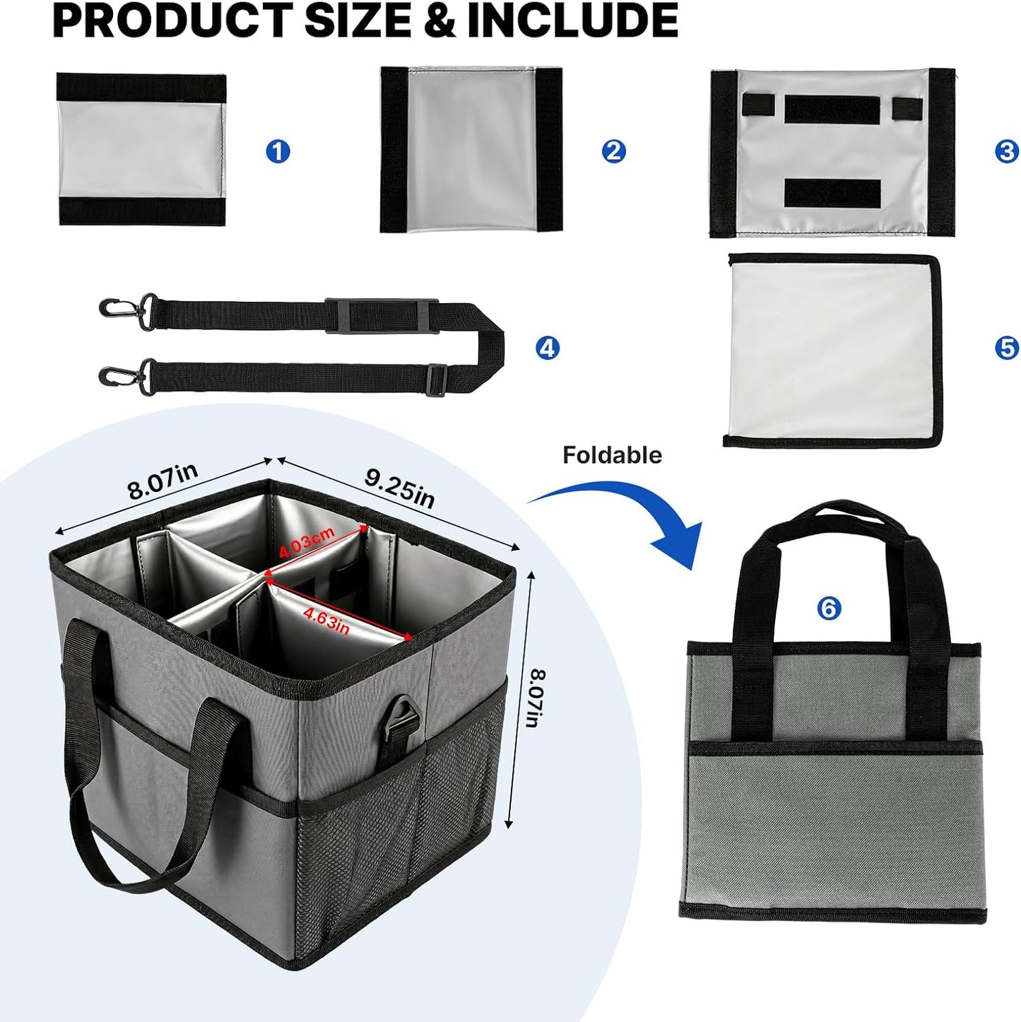 4 Compartment Reusable Drink Carrier Bag, Water Bottle Carrier Bag | Adjustable Dividers Drink Carrier with Handle, Drink Holder Bag for Car, Water Bottle Holder with Strap for Delivery, Travel