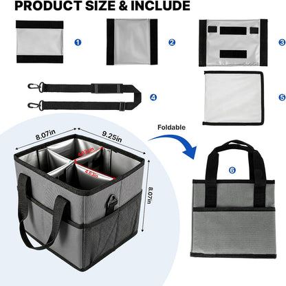 4 Compartment Reusable Drink Carrier Bag, Water Bottle Carrier Bag | Adjustable Dividers Drink Carrier with Handle, Drink Holder Bag for Car, Water Bottle Holder with Strap for Delivery, Travel