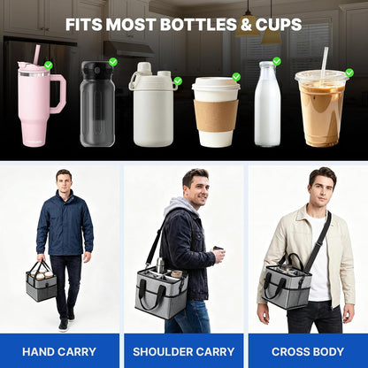 4 Compartment Reusable Drink Carrier Bag, Water Bottle Carrier Bag | Adjustable Dividers Drink Carrier with Handle, Drink Holder Bag for Car, Water Bottle Holder with Strap for Delivery, Travel