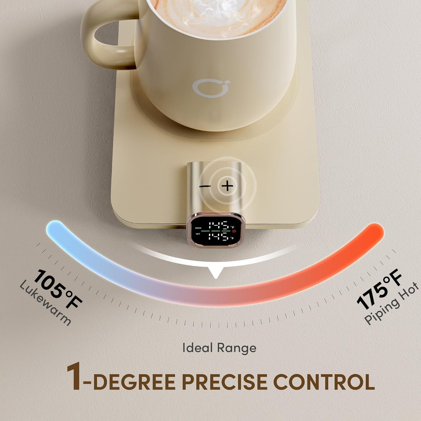 Coffee Cup Warmer & Mug Set, 1℉ Precise Temp Control Mug Warmer | Auto Shut Off, Infrared Sensor, Dual Temp Display, ℉/℃ Optional, 15oz Mug with Spoon & Lid Included, Gifts for Men Women