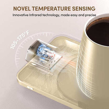 Coffee Cup Warmer & Mug Set, 1℉ Precise Temp Control Mug Warmer | Auto Shut Off, Infrared Sensor, Dual Temp Display, ℉/℃ Optional, 15oz Mug with Spoon & Lid Included, Gifts for Men Women