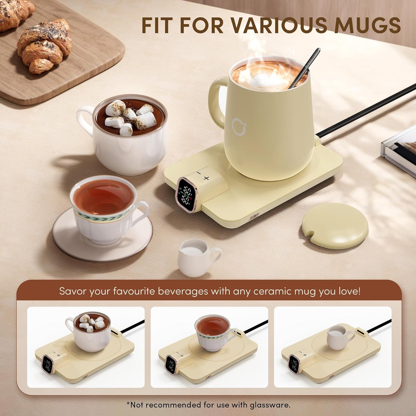 Coffee Cup Warmer & Mug Set, 1℉ Precise Temp Control Mug Warmer | Auto Shut Off, Infrared Sensor, Dual Temp Display, ℉/℃ Optional, 15oz Mug with Spoon & Lid Included, Gifts for Men Women