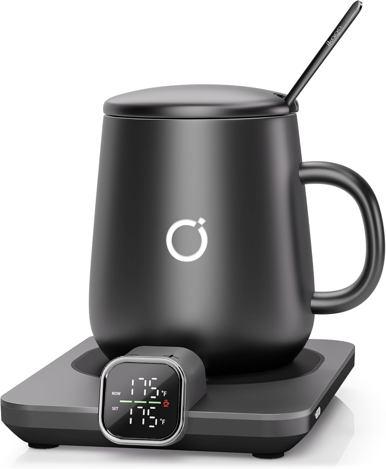 Coffee Cup Warmer & Mug Set, 1℉ Precise Temp Control Mug Warmer | Auto Shut Off, Infrared Sensor, Dual Temp Display, ℉/℃ Optional, 15oz Mug with Spoon & Lid Included, Gifts for Men Women