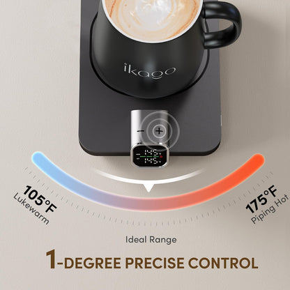 Coffee Cup Warmer & Mug Set, 1℉ Precise Temp Control Mug Warmer | Auto Shut Off, Infrared Sensor, Dual Temp Display, ℉/℃ Optional, 15oz Mug with Spoon & Lid Included, Gifts for Men Women