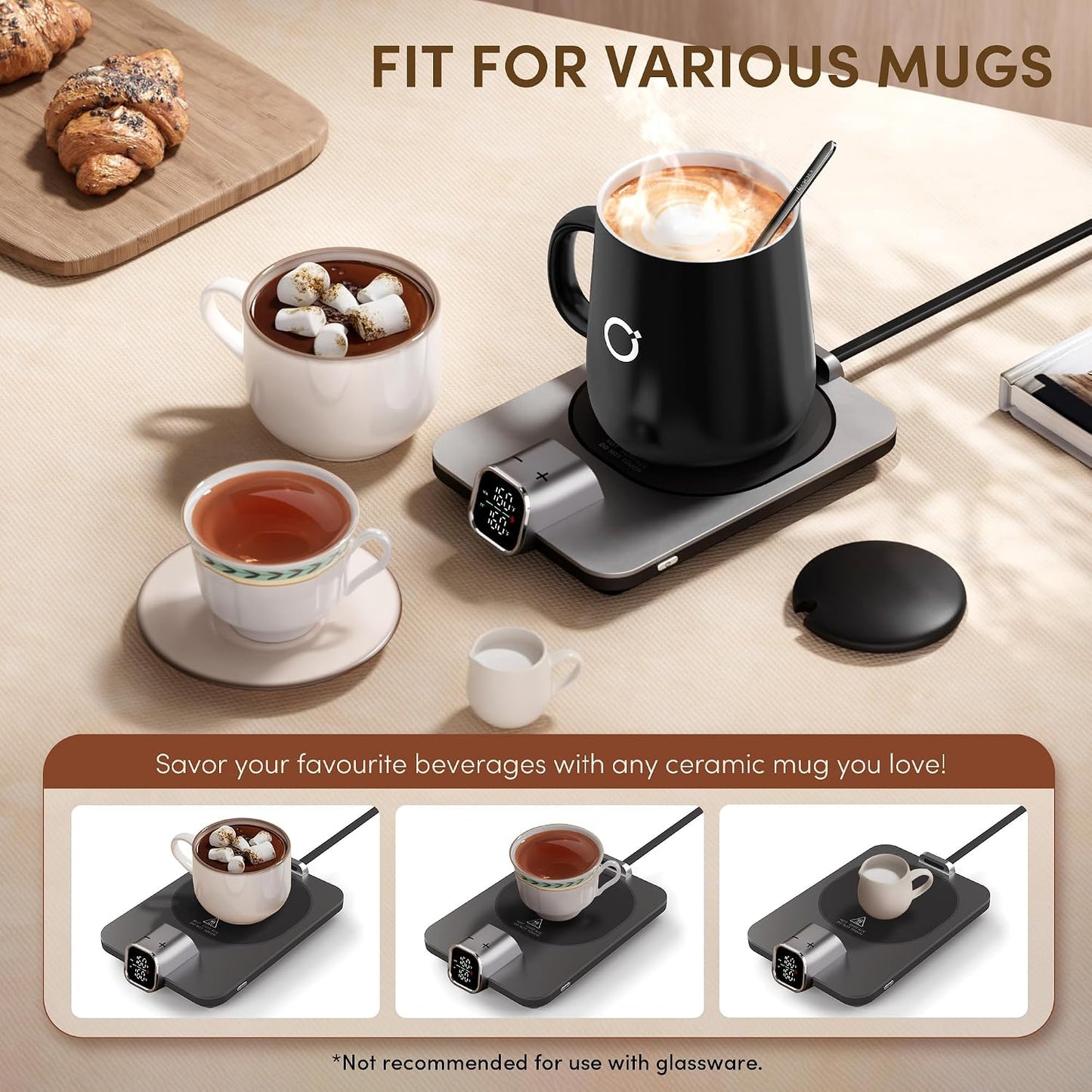 Coffee Cup Warmer & Mug Set, 1℉ Precise Temp Control Mug Warmer | Auto Shut Off, Infrared Sensor, Dual Temp Display, ℉/℃ Optional, 15oz Mug with Spoon & Lid Included, Gifts for Men Women