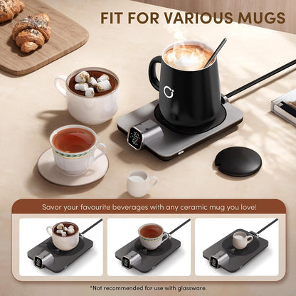 Coffee Cup Warmer & Mug Set, 1℉ Precise Temp Control Mug Warmer | Auto Shut Off, Infrared Sensor, Dual Temp Display, ℉/℃ Optional, 15oz Mug with Spoon & Lid Included, Gifts for Men Women