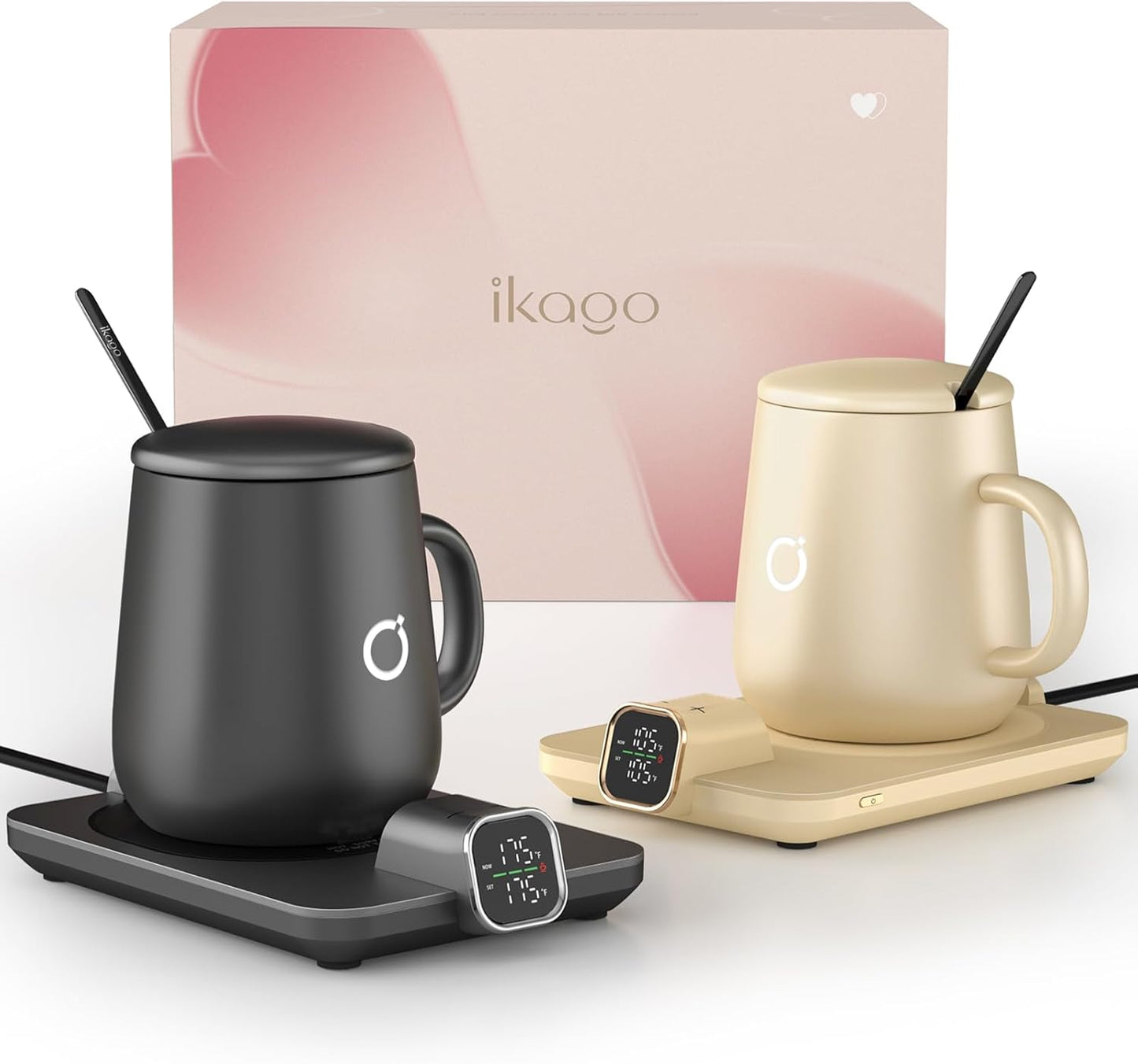 Coffee Cup Warmer & Mug Set, 1℉ Precise Temp Control Mug Warmer | Auto Shut Off, Infrared Sensor, Dual Temp Display, ℉/℃ Optional, 15oz Mug with Spoon & Lid Included, Gifts for Men Women