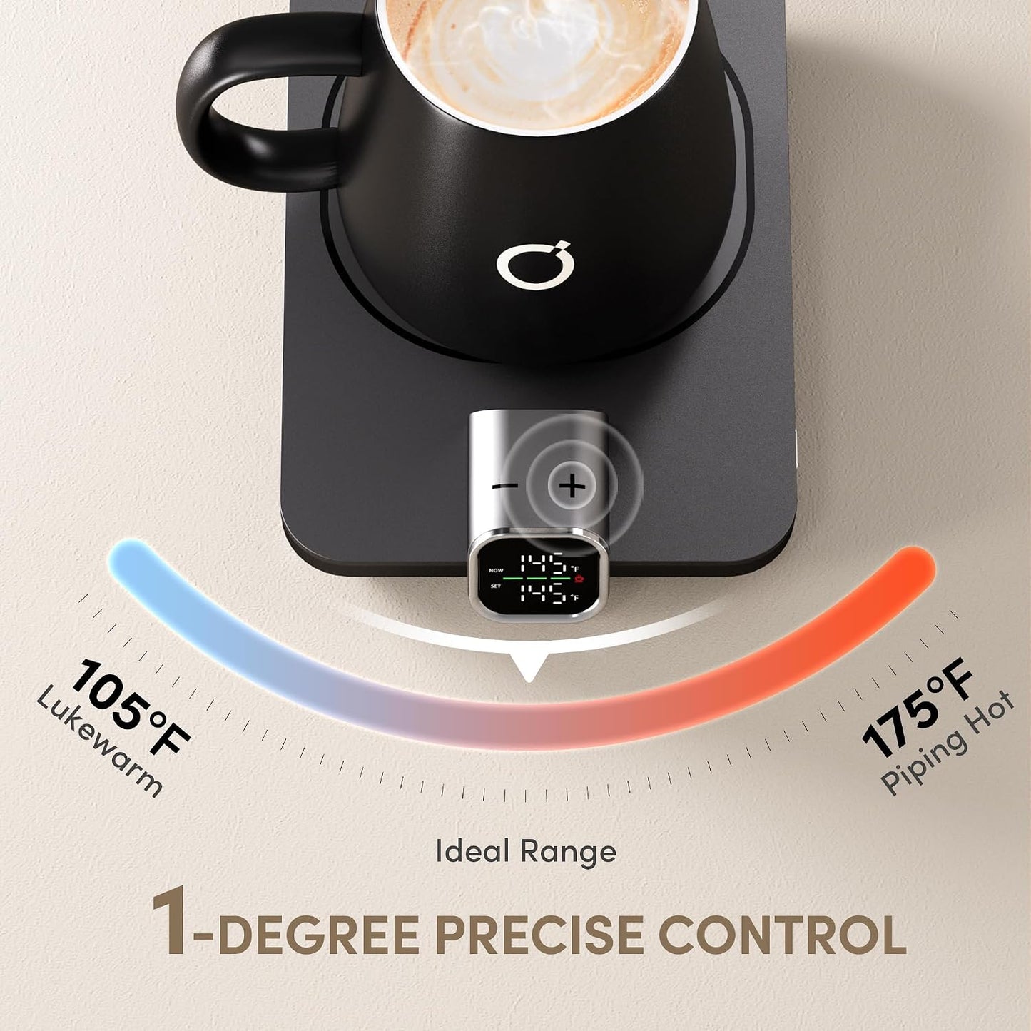 Coffee Cup Warmer & Mug Set, 1℉ Precise Temp Control Mug Warmer | Auto Shut Off, Infrared Sensor, Dual Temp Display, ℉/℃ Optional, 15oz Mug with Spoon & Lid Included, Gifts for Men Women