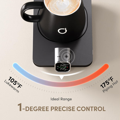 Coffee Cup Warmer & Mug Set, 1℉ Precise Temp Control Mug Warmer | Auto Shut Off, Infrared Sensor, Dual Temp Display, ℉/℃ Optional, 15oz Mug with Spoon & Lid Included, Gifts for Men Women