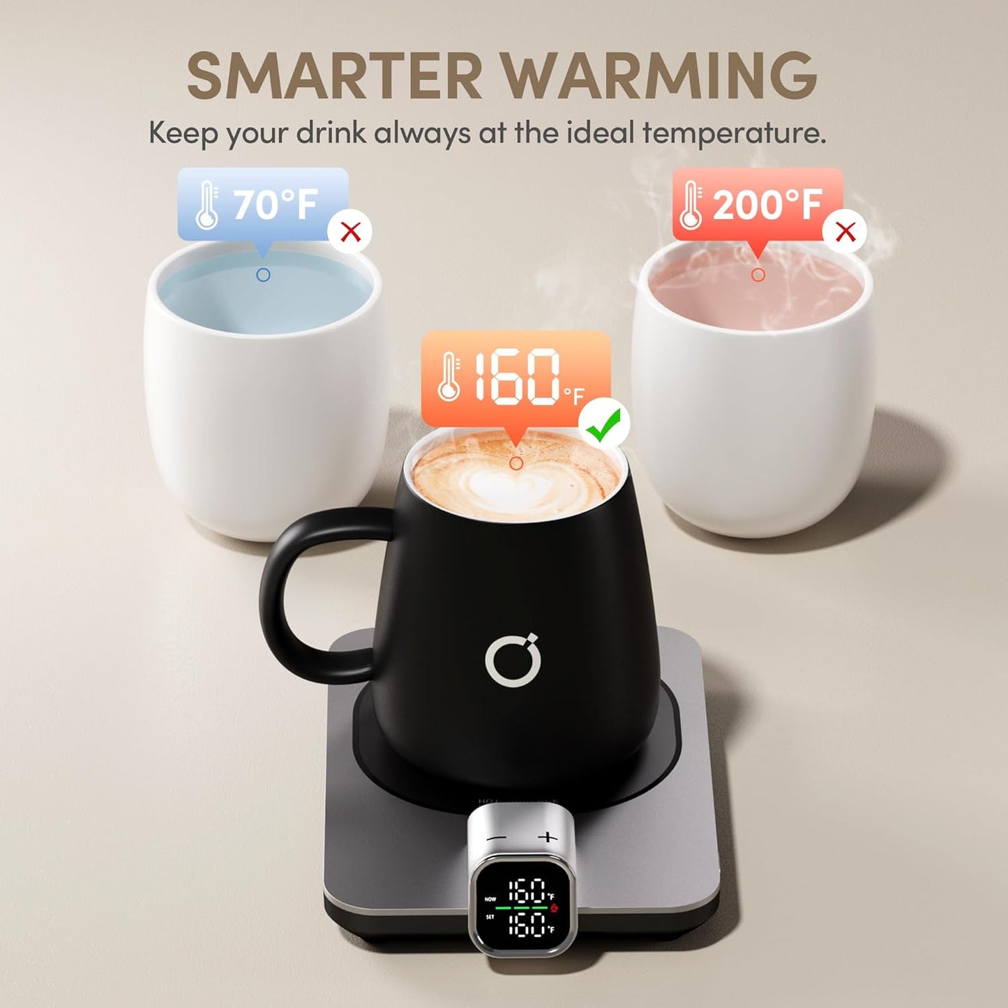 Coffee Cup Warmer & Mug Set, 1℉ Precise Temp Control Mug Warmer | Auto Shut Off, Infrared Sensor, Dual Temp Display, ℉/℃ Optional, 15oz Mug with Spoon & Lid Included, Gifts for Men Women