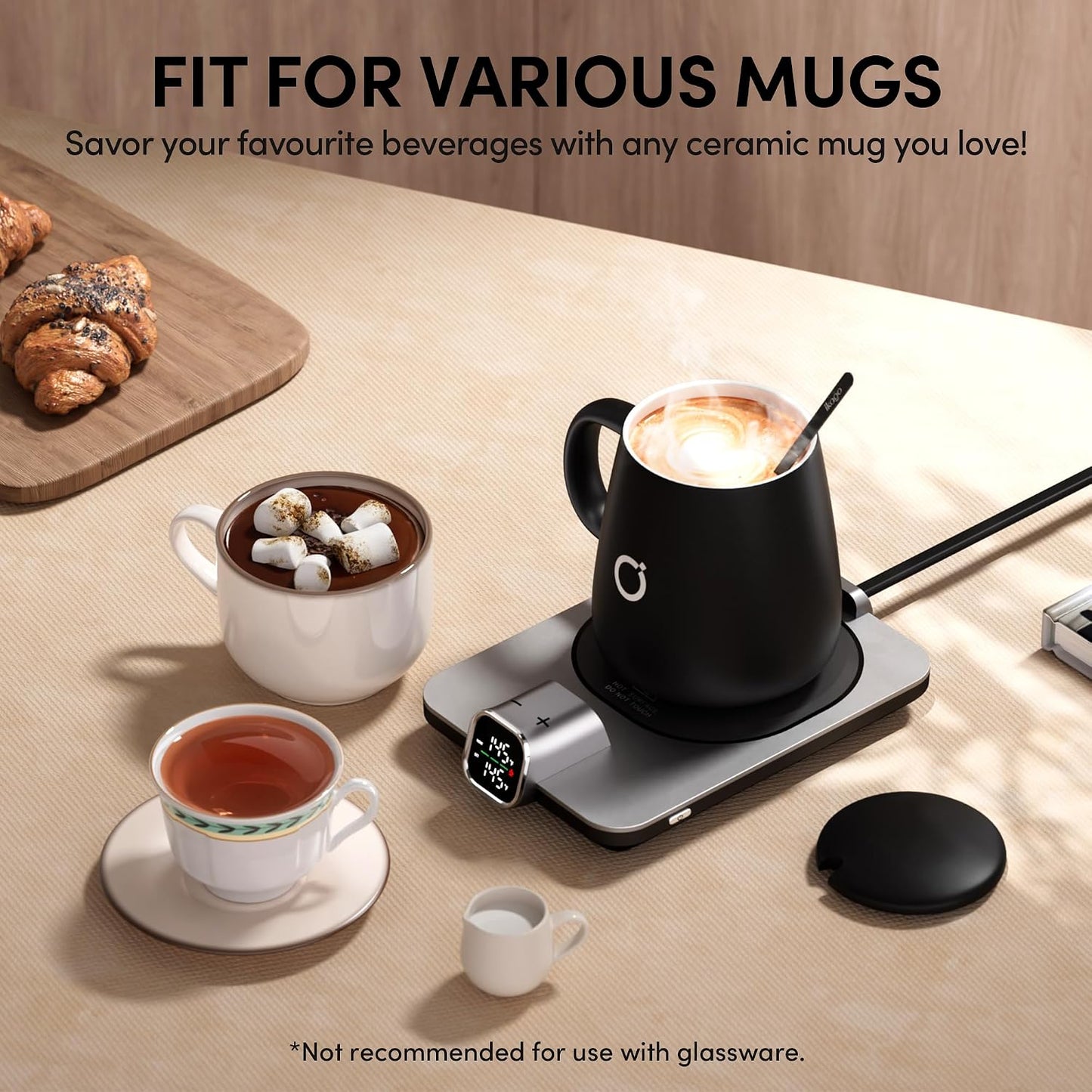 Coffee Cup Warmer & Mug Set, 1℉ Precise Temp Control Mug Warmer | Auto Shut Off, Infrared Sensor, Dual Temp Display, ℉/℃ Optional, 15oz Mug with Spoon & Lid Included, Gifts for Men Women